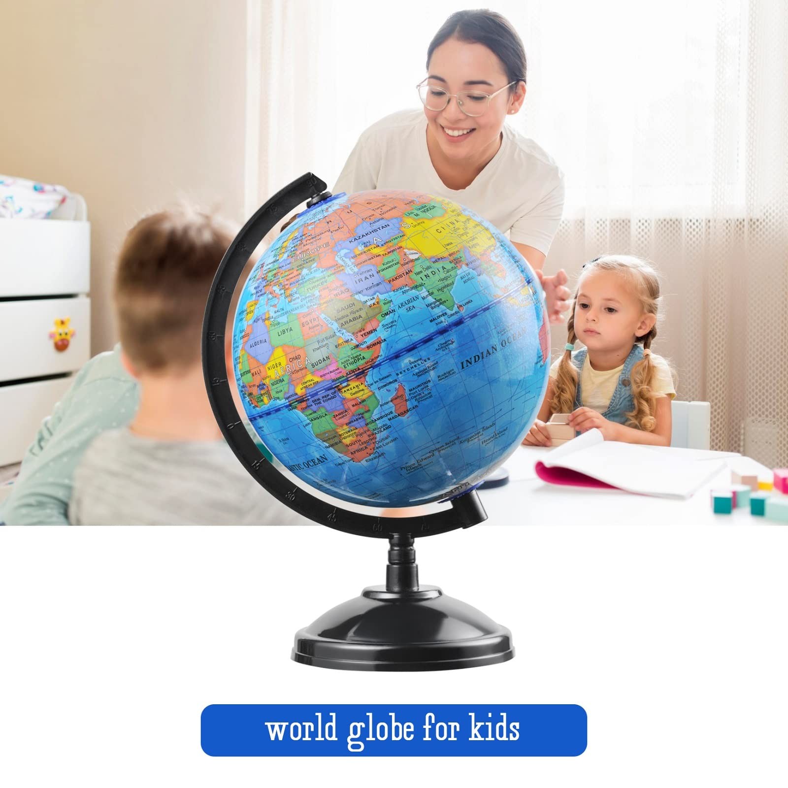 World Globe for Kids Learning - 6 inch Interactive Earth Globe with Stand for