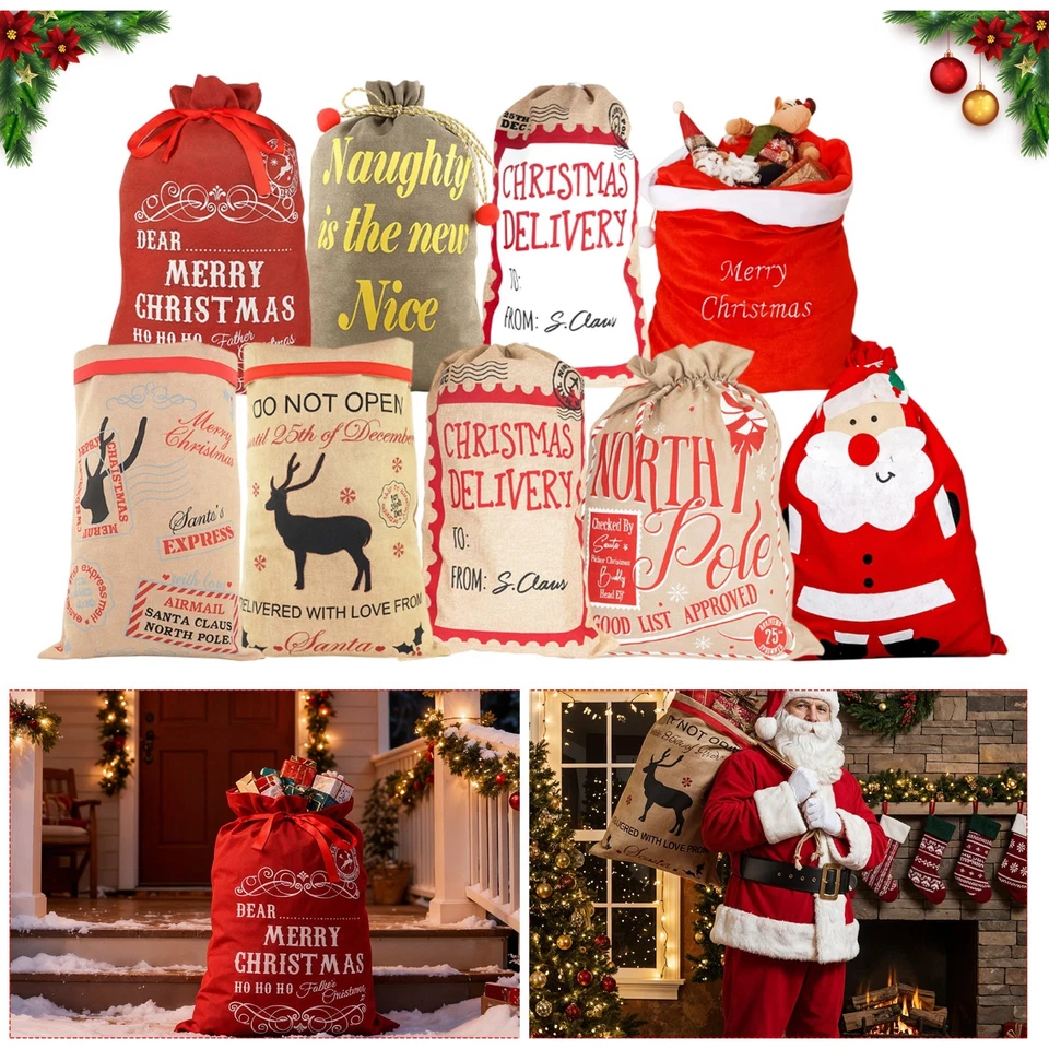 WEDDECOR Santa Sack Christmas Large Sacks Bag Drawstring Gift Present Xmas Stocking