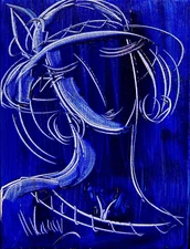 ABSTRACT BLUE GIRL by Mark Kazav Original Oil Painting Wall Art Impressionism