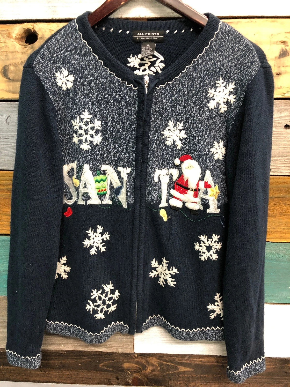 All Points by Reference Point Supreme Ugly Christmas Sweater Cardigan Zip Up XL