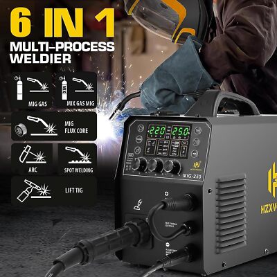 HZXVOGEN 250A Aluminum MIG Welder 6 in 1 Welding Machine 110V/220V