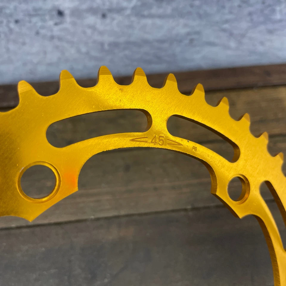 Corrente BMX Old School 45t ouro NOS 45 dentes 130 BCD vintage Shimano Takagi - Imagem 3 de 4