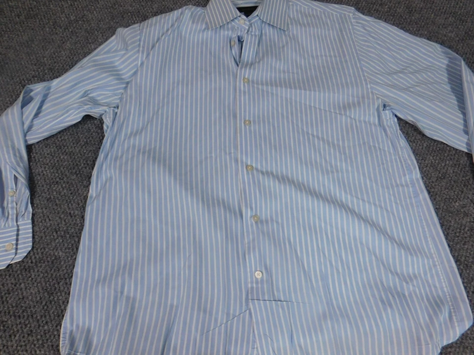 Express Mens Shirt Medium Blue striped button down stretch - Image 2 of 4