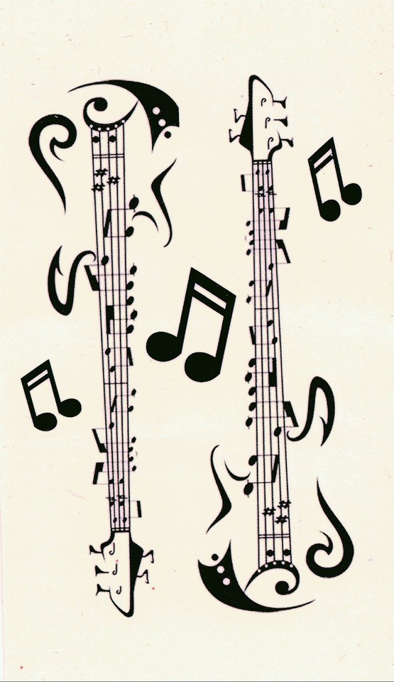 Guitar musical note music notes 2 Temporary Fake Tattoos Waterpoof Body ...
