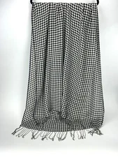 Houndstooth Scarf Black White Wrap Shawl 72” x 26” Fringe