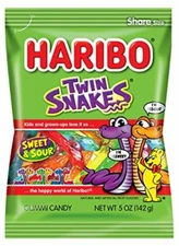 Haribo of America Twin Snakes Gummi Candy,Assorted Sweet & Sour Flavors 5 Ounce