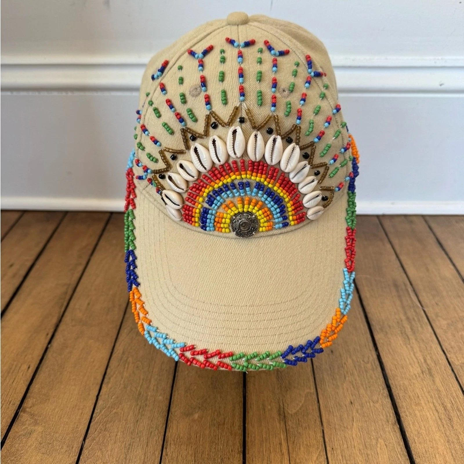 Boho Rainbow Sun Beaded Shell Beach Baseball Hat