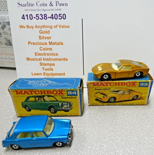 Superfast Lesney Matchbox 33 GOLD LAMBORGHINI MIURA P400 Original Box & 64 MG