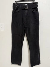 Reformation The Cynthia Belted High Rise Straight Leg Jeans in Off-black Size 28