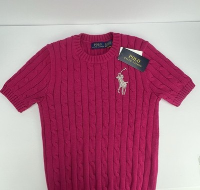 Polo Ralph Lauren Hot Pink Sweater XS Short Sleeve Beaded Pony | eBay