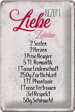 mrdeco Metall Schild 20x30cm  Rezept Liebe Zutaten Geschenk Deko Blechschild