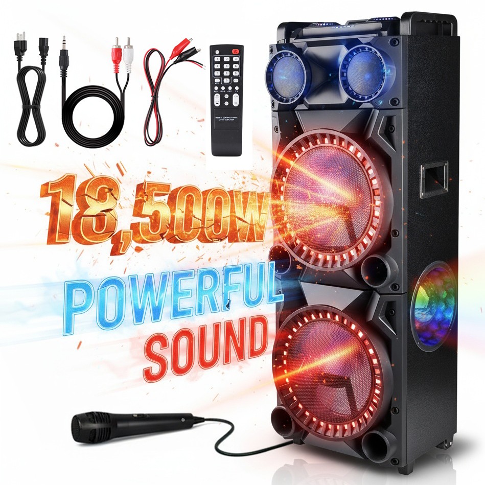 Dual 12" Woofer Portable FM Bluetooth Party Speaker Deep Bass Sound With Mic US