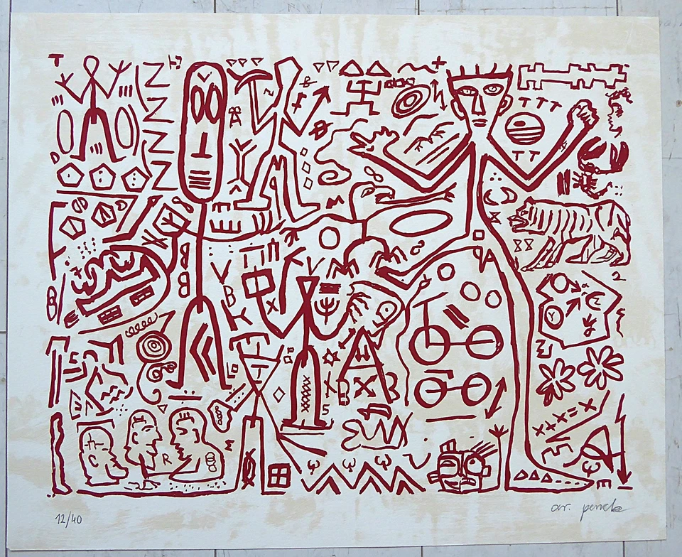 A. R. PENCK - "OHNE TITEL - ROTE VARIANTE" - FARBSERIGRAFIE - DRUCKKFRISCH !!!