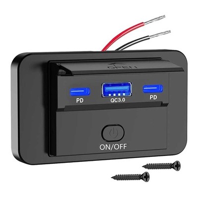 USB C Steckdose 12/24V Dual PD & USB QC 3.0 KFZ Ladegerät Dose für Auto Boot LKW