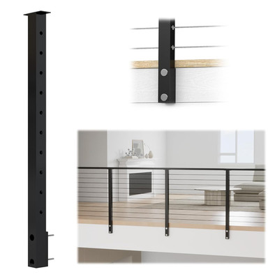 36'' Black Stainless Steel Side Mount Cable Railing Post Kit for Indoor/Outdoor