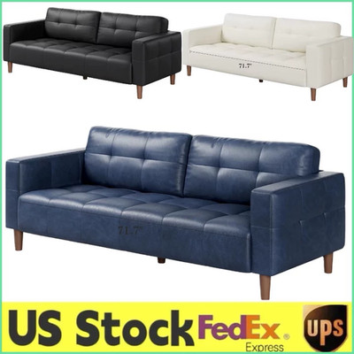 83IN Waterproof 3-Seater Sofa Faux Leather Couch W/2 Back Cushion&Wide Arm Bedro