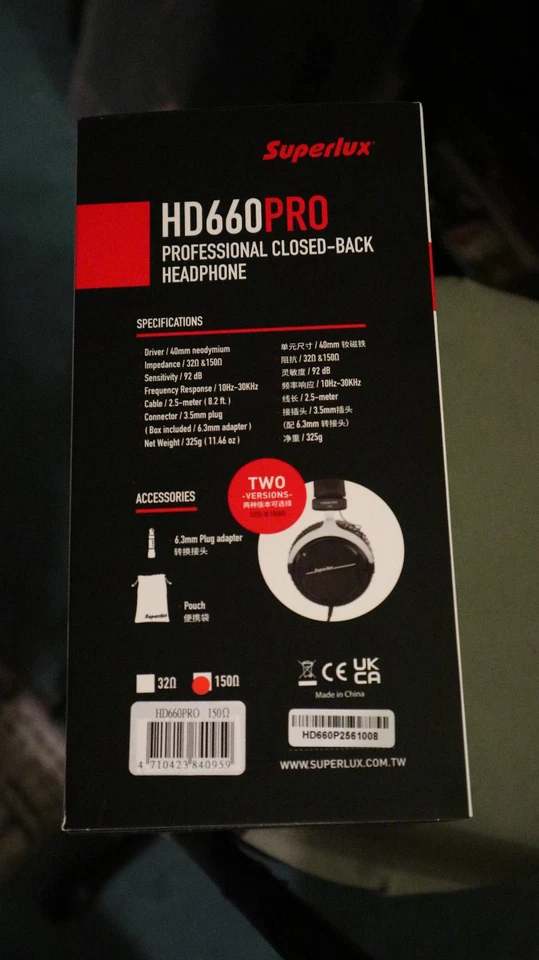 SuperLux HD660 Pro Headphones: 32 & 150ohms NEW UNUSED ITEM - Image 3 of 4