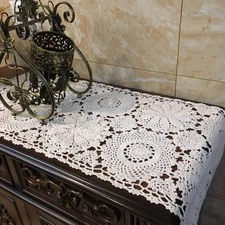 2pcs 100% Cotton Crochet Lace Rectangular Table Runner Ecru Dresser Scarf Doilie