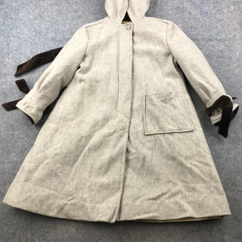 Chaqueta Givenchy Niñas 10 Beige Lana Capucha Abrigo Botón Frontal Topcoat Foto 2 de 4