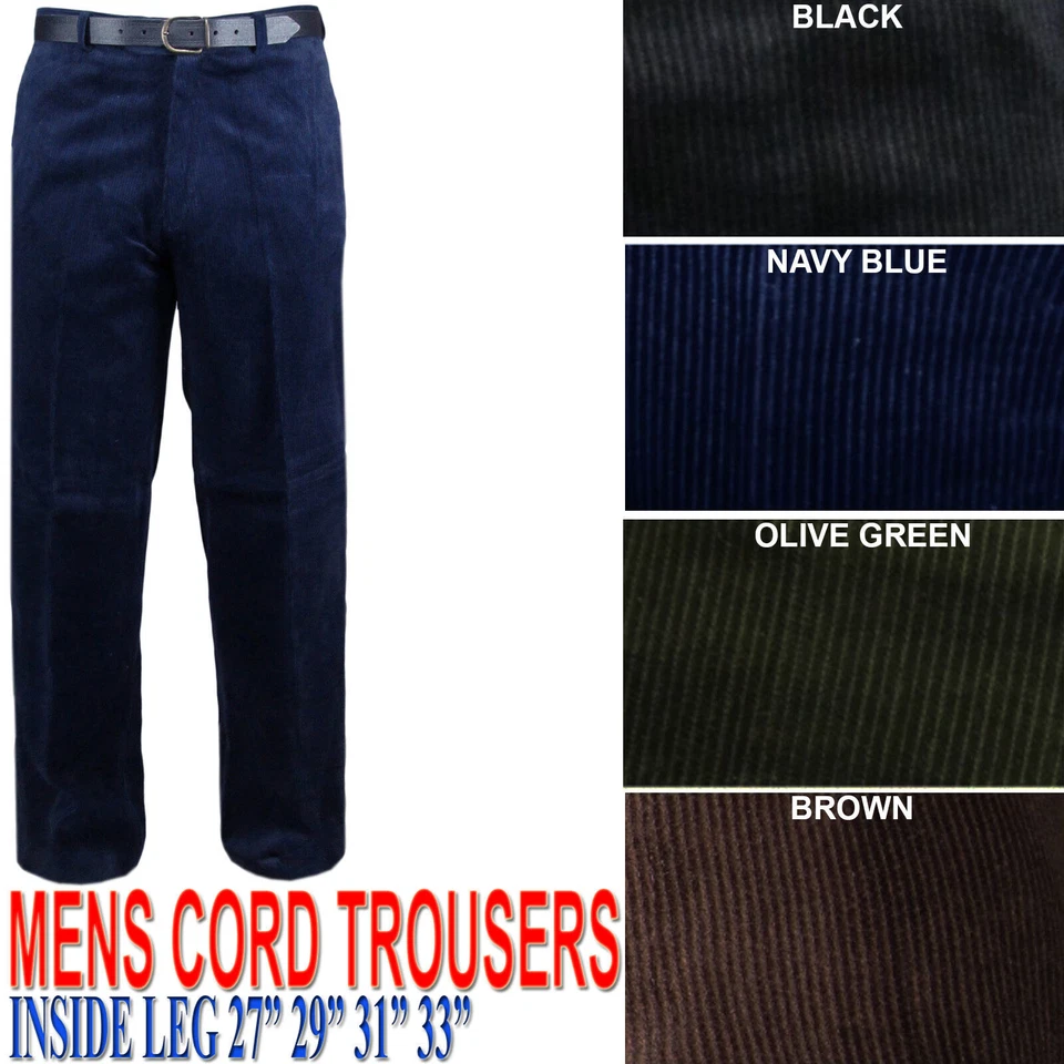 KAYS COLLECTION MENS CORDUROY CORD TROUSERS COTTON FORMAL CASUAL SMART BIG PLUS BELT POCKET PANT