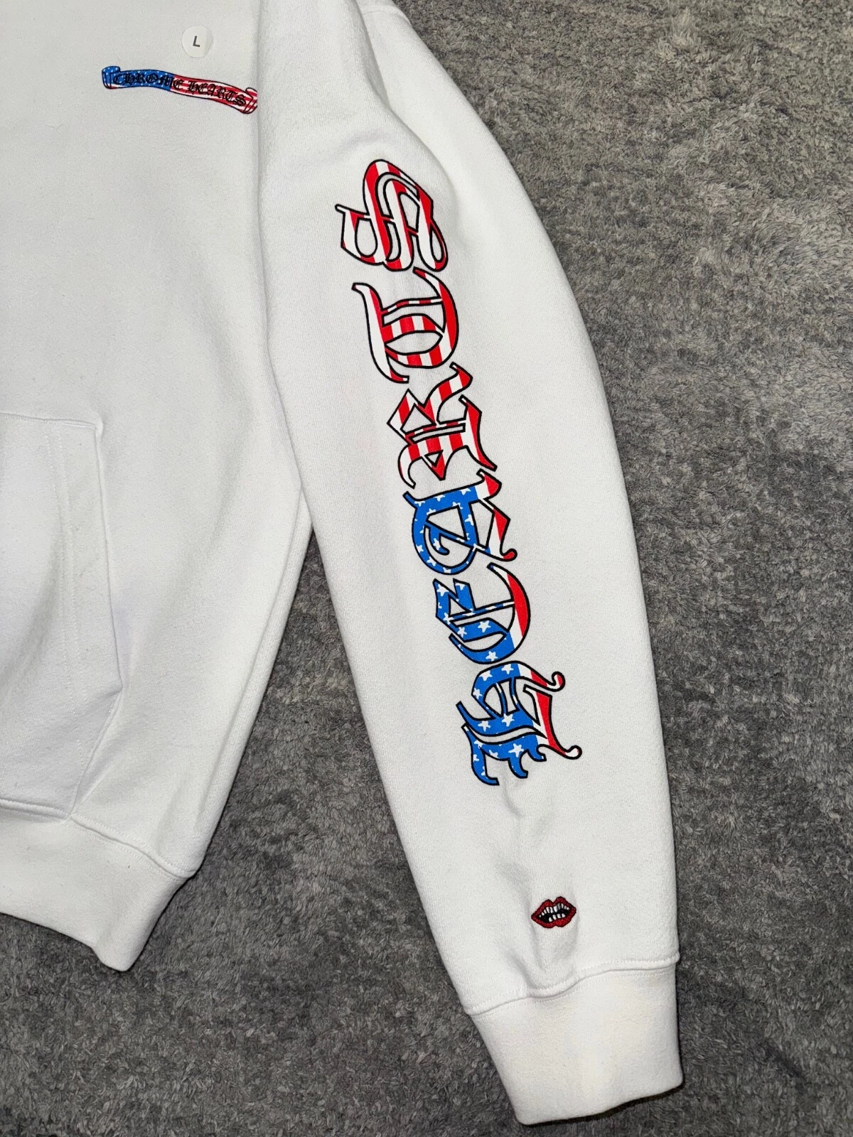 Felpa con cappuccio grande Chrome Hearts Matty ragazzo bianca bandiera americana 4 luglio