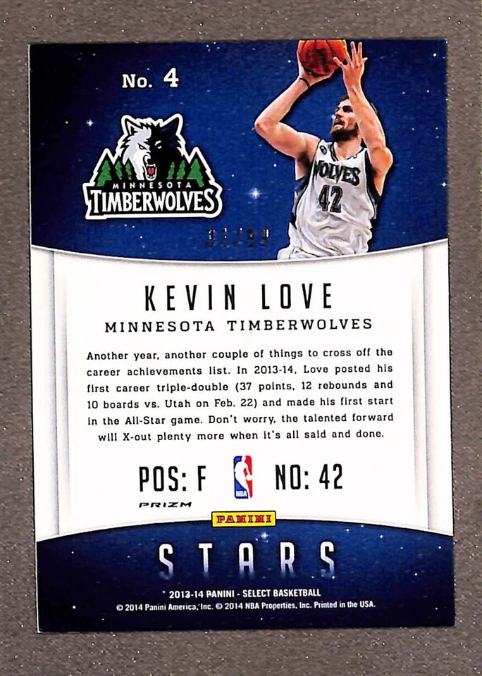 2013-14 Panini Select Stars Purple Prizm #4 Kevin Love /99 - Image 2 of 3