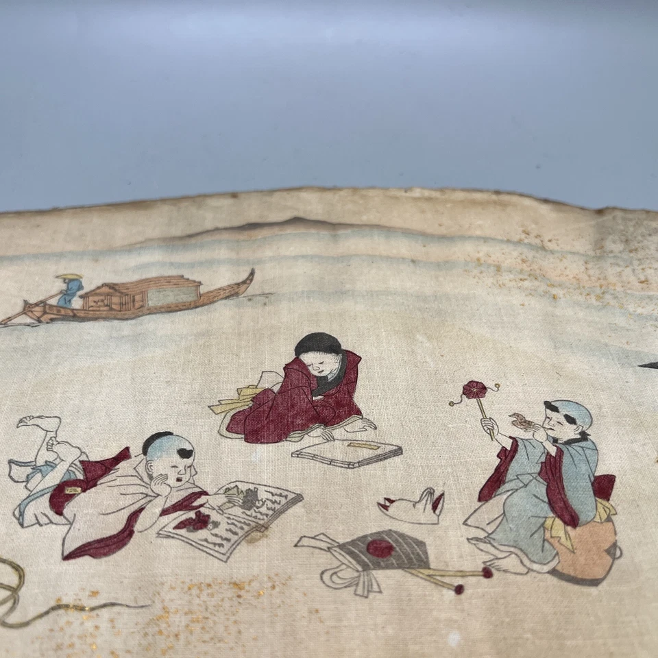 "Escena de abanico de seda chino arte 19 paisaje pintado 6,75x19"" niños antiguo niño" Foto 2 de 4