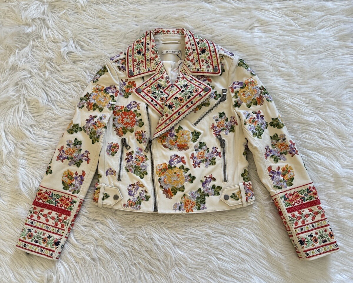 Alice + Olivia New Cody Embellished Moto Leather Jacket Alice + Olivia New Cody Embellished Moto Leather Jacket