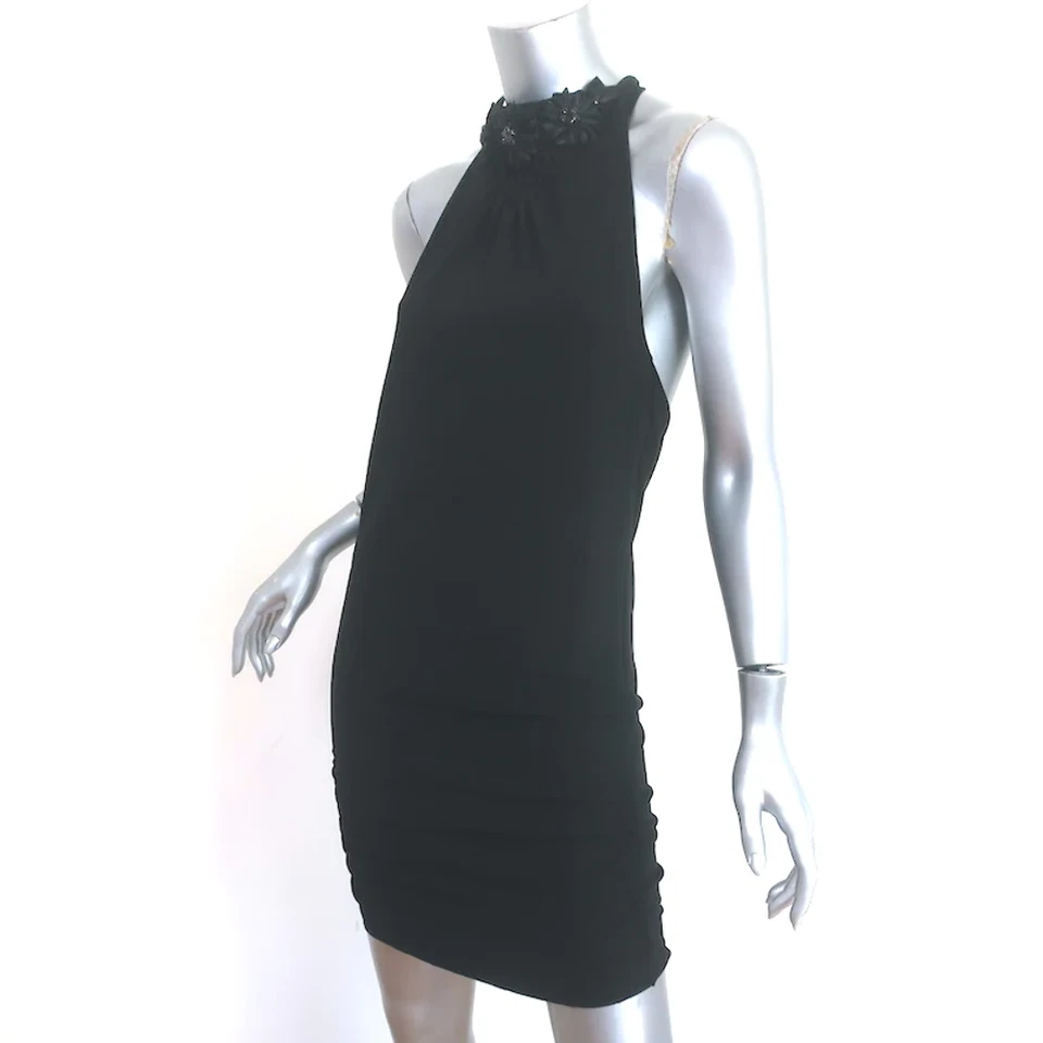 Mini Vestido Halter Alice + Olivia Cristal Embellecido con Flores Negro Talla Pequeña Foto 3 de 4