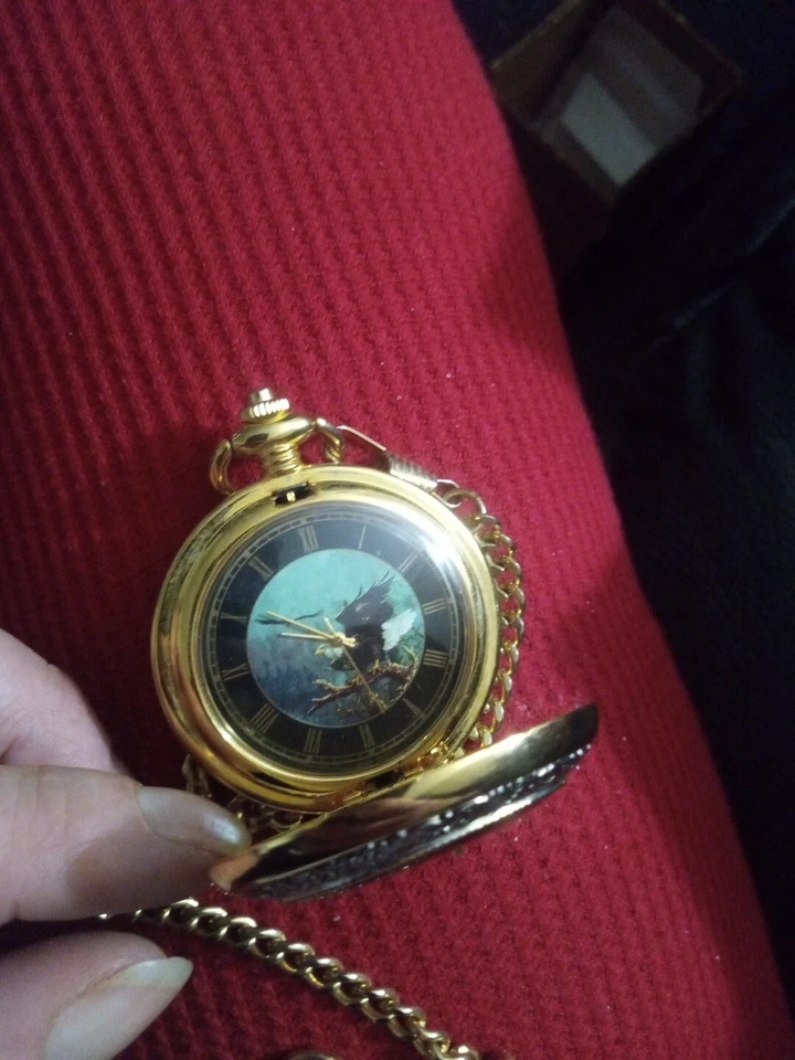 Винтажные карманные часы Franklin Mint Alaska Chilkat Eagle без аккумулятора требуют ремонта - Изображение 3 из 4