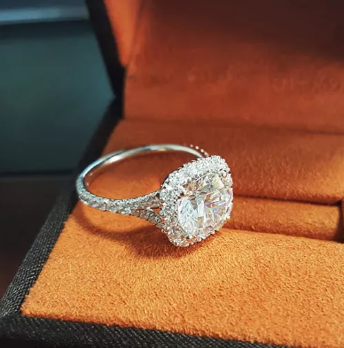 18K WG 1.90 Ct Round Cut Diamond Halo Baby Split Shank Engagement