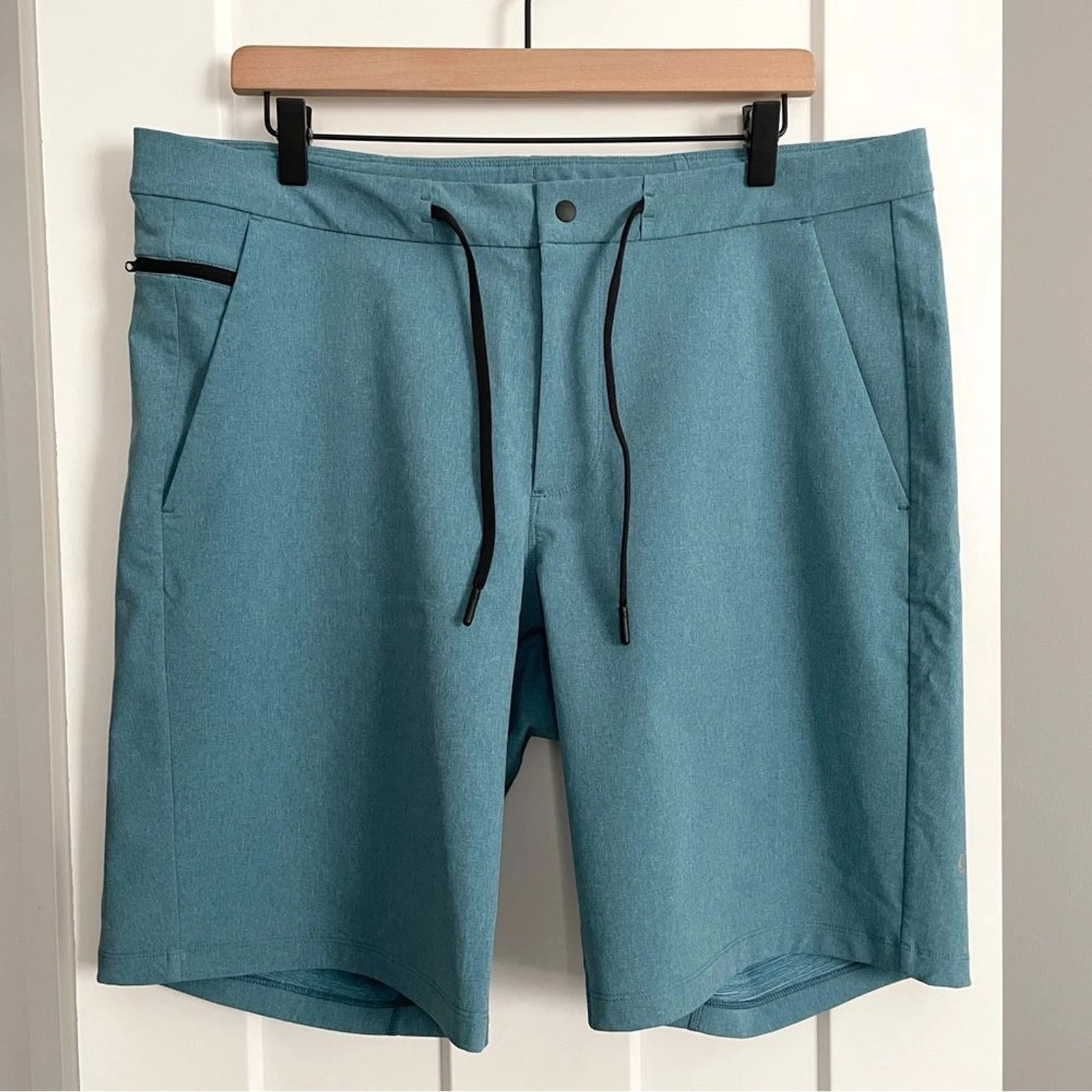 Lululemon 3rd Street Shorts Heathered Tofino Teal Blue Mens 38 Hybrid Board Swim