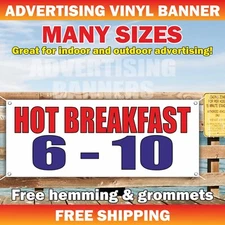 HOT BREAKFAST Advertising Banner Vinyl Mesh Sign Lunch Dinner Buffet Bar Coffee