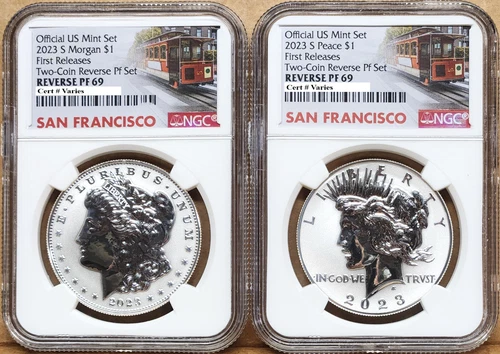2 coin 2023 morgan peace reverse proof silver dollar set ngc rp69 fr sf