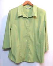 Apt. 9 Shirt Womens 2X Green Button Up 3/4 Sleeve Collared Business Casual Top