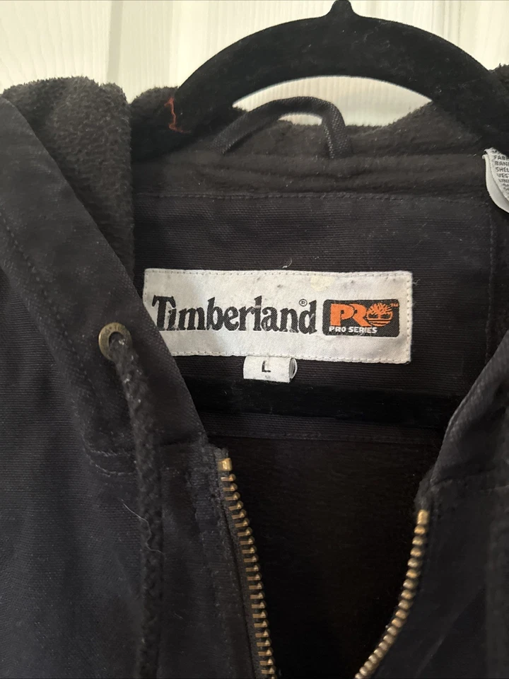 Timberland  pro series Mens Canvas Black Hooded jacket distress Lg Work Wear - Image 3 of 4
