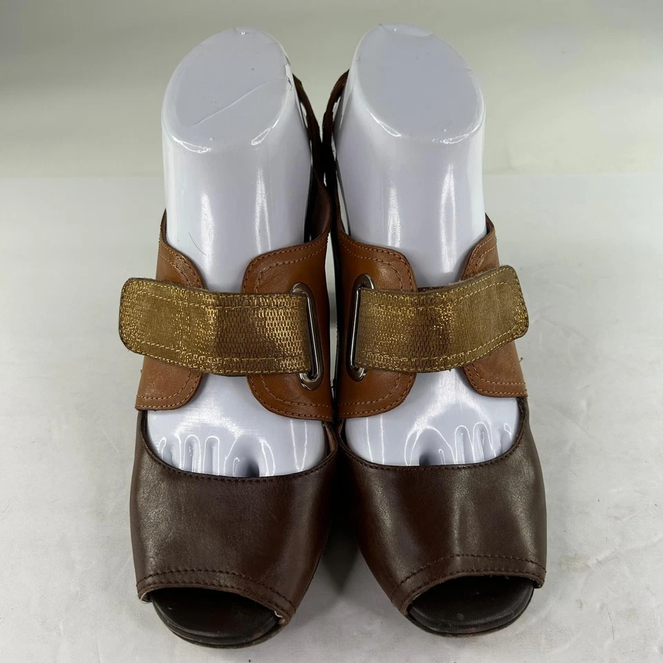 ANYI LU Melanie Peep-Toe Booties US 7.5 Brown Leather Cutout Shoes Sandals  - Image 2 of 4