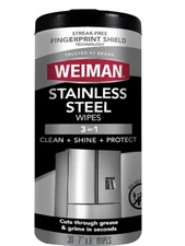Weiman Stainless Steel Wipes 30 Count Pack Cleans Polishes Protects