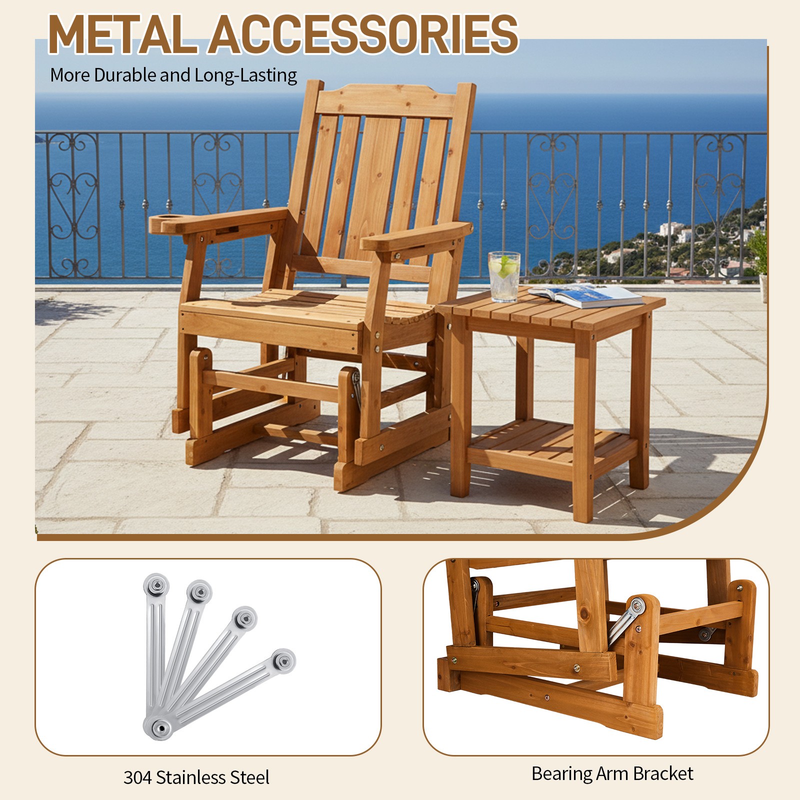 Patio Glider Chair 1Seat w/ Armrest, Backrest Swing Gliding Chair for In/Outdoor