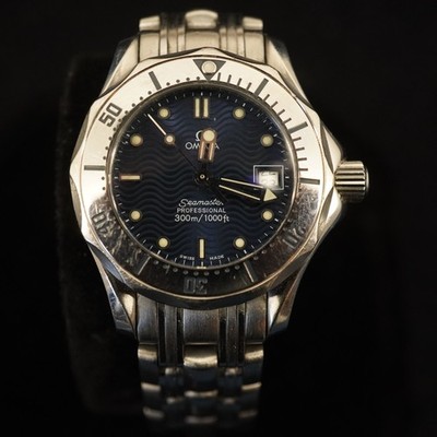 Omega Ladies Seamaster 300 Ref 25820.80 26mm Blue/Steel Watch - Free Ship USA