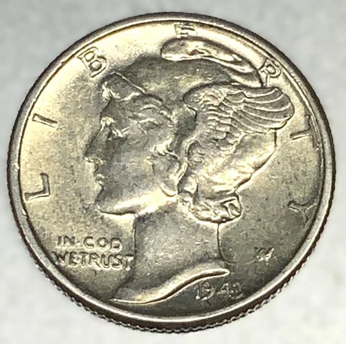 1943 -P Mercury Dime 10c UNC 90% Silver - 1894