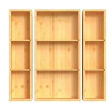 Bamboo Drawer Organizer 12.5'' X 12.5'' X 2'', Adjustable 3 Individual Junk D...