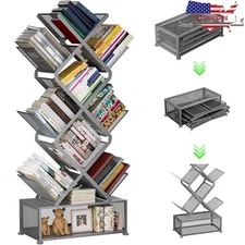 Tree Bookshelf 9 Tier Metal Bookcase Space Saving Home Decor Open Shelves New