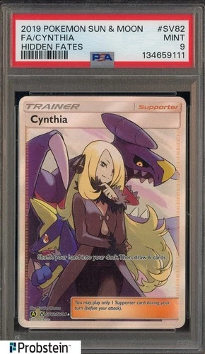 2019 Pokemon Sun & Moon Hidden Fates #SV82 FA Cynthia PSA 9 MINT