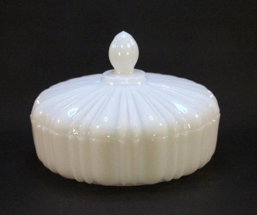 Vintage Anchor Hocking Milk Glass Candy Dish W/Lid 6.75" diameter