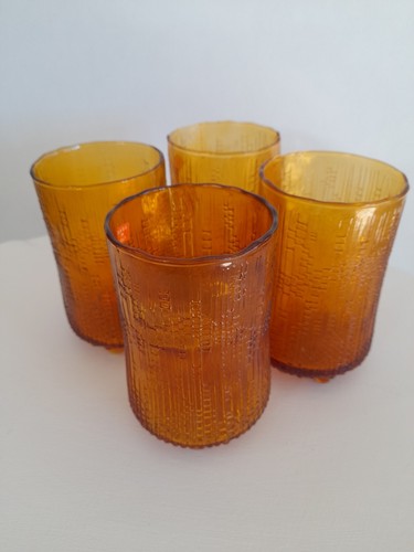 Amber Glass Tripod Footed Made In Italy Vintage Bicchieri Piedini A Tripodi Set - Foto 16 di 22
