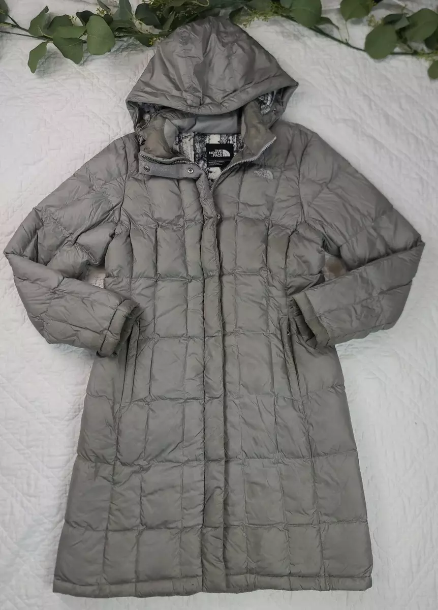 The North Face Womens Gray Puffer Goose Down Coat Size M Long Coat