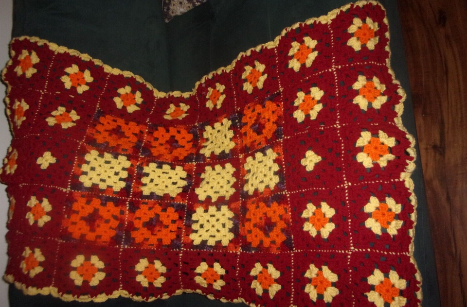 Vintage 70s Hand Crochet Granny Afghan Throw 26 x 44 Homemade LAP