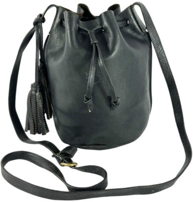 IL BISONTE W.A DI FILIPPO Black Leather Drawstring Bucket Bag Made in Italy