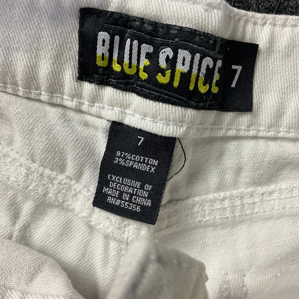 "Pantalones cortos botín de mezclilla vintage y2k azul especia blanco talla 7 tiro bajo entrepierna de 2""" Foto 3 de 4